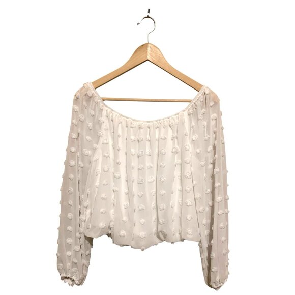 MIAMI Women’s White Top Cropped Off Shoulder & Rushed M Fairy Feminine Coquette - Picture 2 of 10